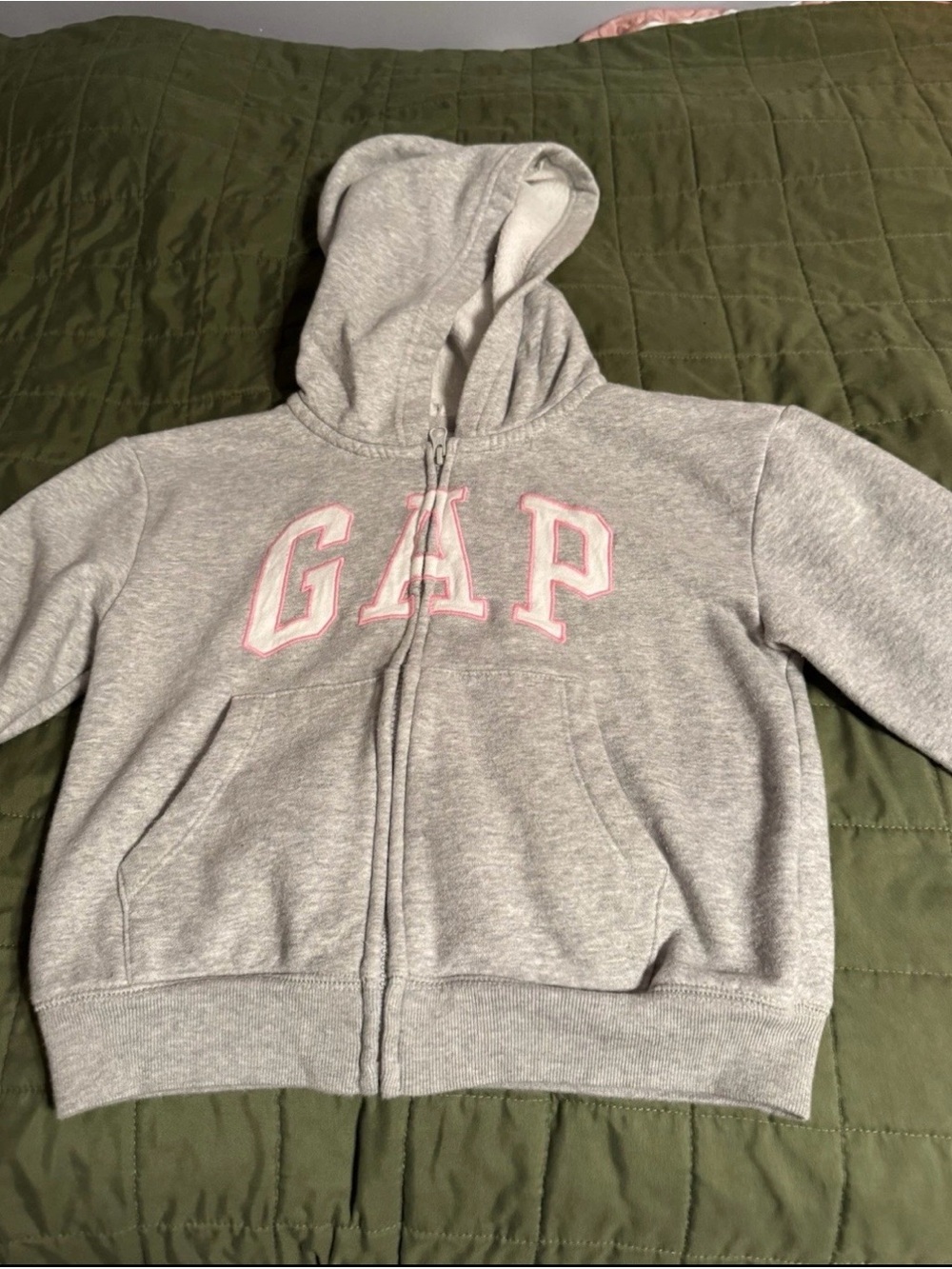 Gap Kids Full Zip Hoodie Light Grey With Pink And White Logo Size Medium (8)